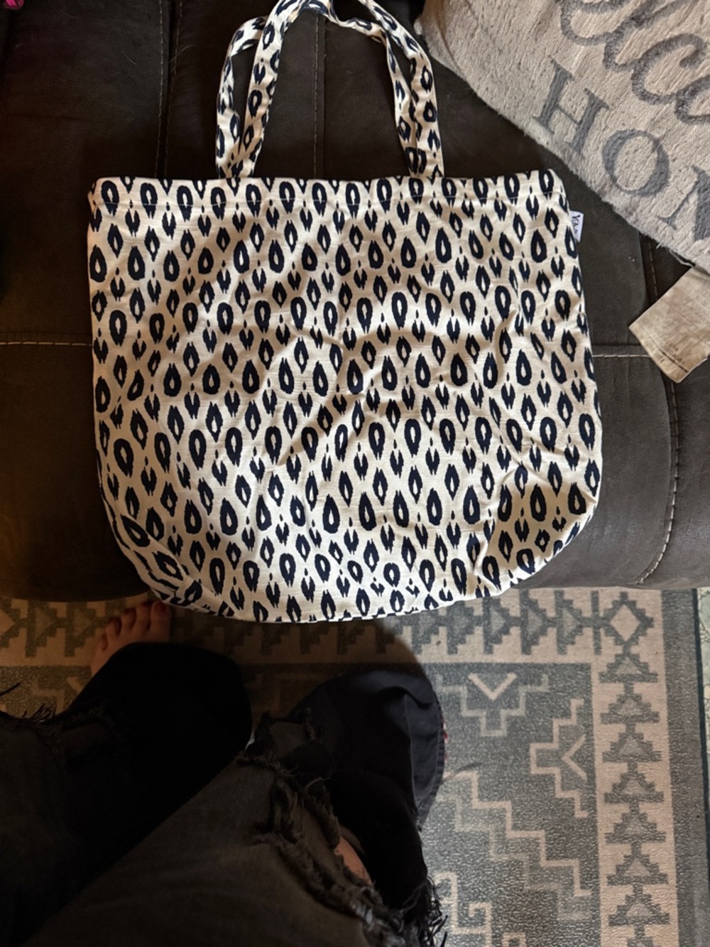 Black and Cream Patterned Canvas Tote - Everyday Chic